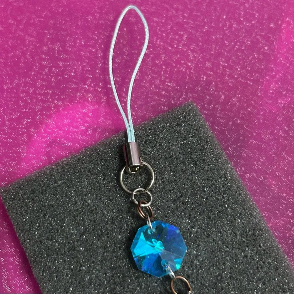 Keychain Crown Hair-bow Metal Key Blue Crystal Bead Bag or Cellphone Charm